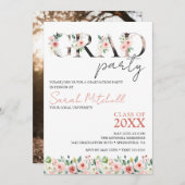 ブラック・金ゴールド・フローラ卒業党 招待状 (正面/裏面)