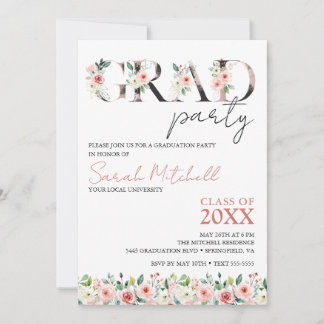 ブラック・金ゴールド・フローラ卒業党 招待状