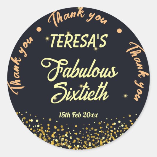 ブラック、金ゴールド、ブラック素晴らしい60歳の誕生日 ラウンドシール (正面)