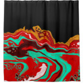 ブラック、金ゴールド、ブルゴーニュ、マーブルアート シャワーカーテン (正面)