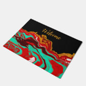 ブラック、金ゴールド、ブルゴーニュ、マーブルアート ドアマット (アングル)