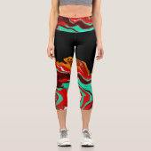 ブラック、金ゴールド、ブルゴーニュ、大理石の流体アート カプリレギンス (正面)