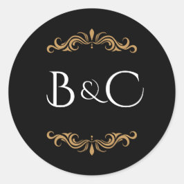 ブラック、金ゴールド、ホワイトエレガントなウェディングテーマ ラウンドシール