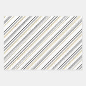 ブラック、金ゴールド、ホワイトプレイド、ストライプ雪片 ラッピングペーパーシート (正面2)