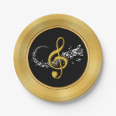 ブラック、金ゴールド·ミュージック·プレートまたは任意の色、大事な行事 ペーパープレート (正面)
