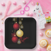 ブラック、金ゴールド、レッドクリスマスパーティー ペーパープレート (パーティー)