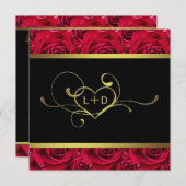 ブラック，金ゴールド&レッドロセスカップルシャワー招待状 招待状 (正面/裏面)