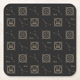 ブラック&金ゴールド〔占星術の〕十二宮図がん星星印 スクエアペーパーコースター