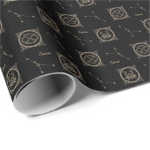 ブラック&金ゴールド〔占星術の〕十二宮図がん星星印 ラッピングペーパー (ロールコーナー)