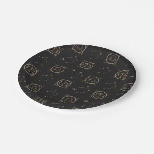 ブラック&金ゴールド〔占星術の〕十二宮図リブラアストロロジースターサイン ペーパープレート (アングル)