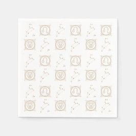 ブラック&金ゴールド〔占星術の〕十二宮図レオ星占スターサインスクエア スタンダードカクテルナプキン