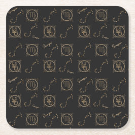 ブラック&金ゴールド〔占星術の〕十二宮図蠍座星占い星印 スクエアペーパーコースター