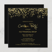 ブラック&金ゴールド·紙吹雪会社クリスマス·ディナー 招待状 (正面/裏面)