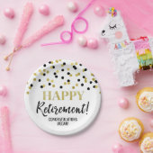 ブラック·金ゴールド·紙吹雪·ハッピー·リタイアメント ペーパープレート (パーティー)