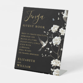 ブラック&金ゴールドChinoiserie Jengaゲストブック結婚ズ 台座サイン