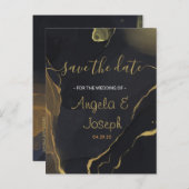 ブラック&金ゴールドMセーブ・ザ・デート案内はがき 案内ポストカード (正面/裏面)