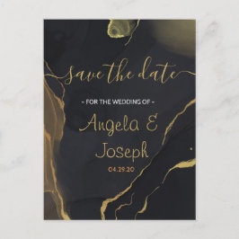 ブラック&金ゴールドMセーブ・ザ・デート案内はがき 案内ポストカード