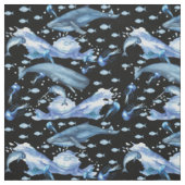 ブラック |青い水色の海海洋生物パターン ファブリック (見本)