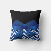 ブラック(青と白のシェブロンと青の弓) クッション (裏面)