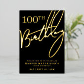 ブラック 100歳の誕生日 ゴールド 箔招待状 (立ち正面)