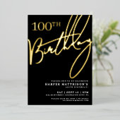 ブラック 100歳の誕生日 ゴールド 箔招待状 (立ち正面)