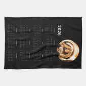 ブラック 2026年 カレンダー 円形 写真 キッチンタオル (横)