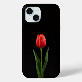ブラック 4 Luxe iPhone 15 ケース、ルビーレッドチューリップ 15ケース