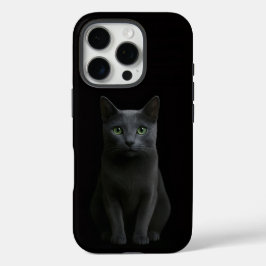ブラック 4 Luxe iPhone 16 Pro、ロシアンブルー 猫 Proケース