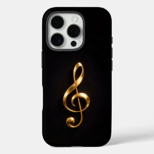 ブラック 4 Luxe iPhone 16 Pro、黄金のト音記号 Proケース