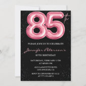 ブラック 85歳の誕生日招待状 バルーン グラム ピンク 招待状 (正面)