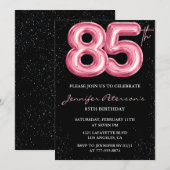 ブラック 85歳の誕生日招待状 バルーン グラム ピンク 招待状 (正面/裏面)