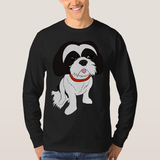 ブラック&ampホワイトシーズー（犬）Tzu Tシャツ (正面)