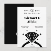 ブラック and ホワイト ダイヤモンド リング ウェディング ミニマリスト セーブザデート (正面/裏面)