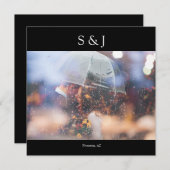 ブラック chic フォト エレガント モダン スクエア ミニマリスト 招待状 (正面/裏面)