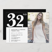 ブラック chic フォト 32歳の誕生日 招待状 (正面/裏面)