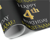 ブラック「HAPPY 4th BIRTHDAY」ラッピング紙 ラッピングペーパー (ロールコーナー)
