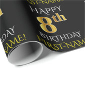 ブラック「HAPPY 8誕生日」ラッピング紙 ラッピングペーパー (ロールコーナー)
