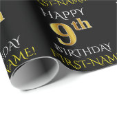 ブラック「HAPPY 9誕生日」ラッピング紙 ラッピングペーパー (ロールコーナー)