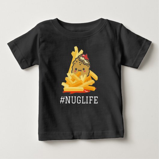 ブラック#Nuglifeチキンナゲットとフライドポテト ベビーTシャツ (正面)