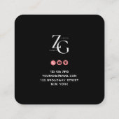 ブラック | QRコードかわいいピンクのソーシャルメディアの看板 スクエア名刺 (裏面)