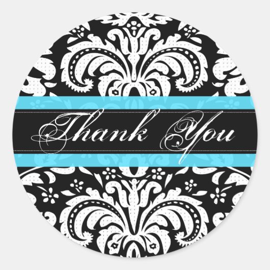 ブラック&WHiteヴィンテージダマスパターンモノグラム ラウンドシール (正面)