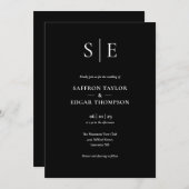 ブラックAnsホワイトモノグラムQRコード結婚ズ 招待状 (正面/裏面)