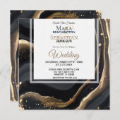 ～ブラックAR66 RSVPアゲートマーブルQR 結婚s 招待状 (正面/裏面)