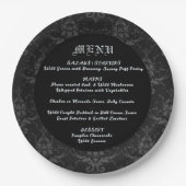 ブラックBrocadeゴシックテーマ結婚&ディナーメニュー ペーパープレート (正面)