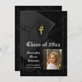 ブラックCaduceus医療または看護写真の卒業 招待状 (正面/裏面)