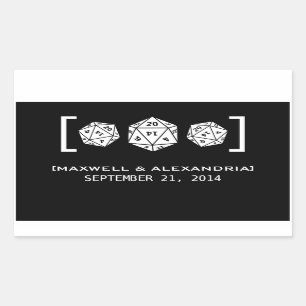 ブラックD20サイコロゲーマー結婚式用シール 長方形シール