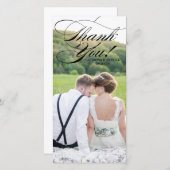 ブラックElgantスクリプト結婚の感謝のPhootカード サンキューカード (正面/裏面)