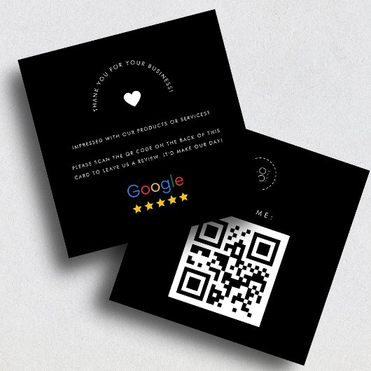 ブラックGoogleレビューカスタムビジネスロゴQRコード スクエア名刺