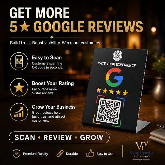 ブラックGoogleレビュー台座スタンド カスタムQRサイン 台座サイン
