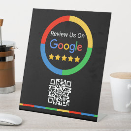 ブラックGoogleレビューQRコード5つ星ペデスタルサイン 台座サイン